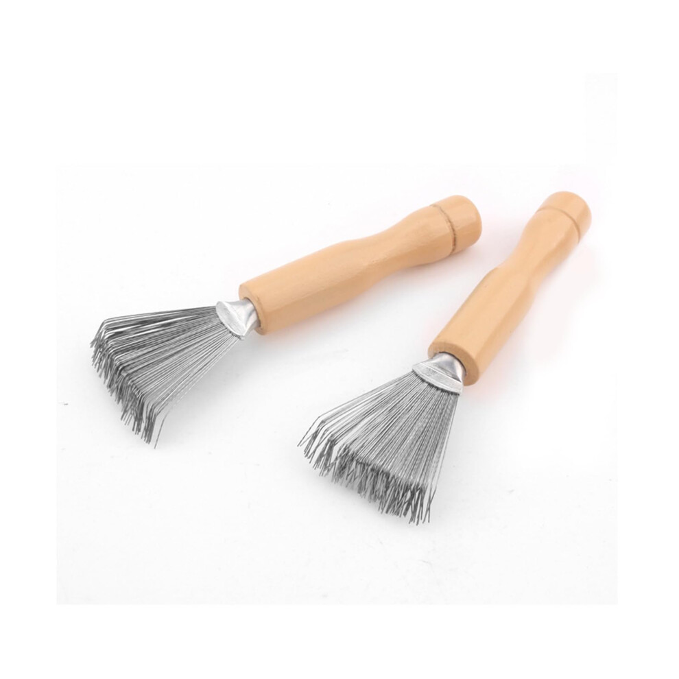 2 Pack Hair Brush Cleaner Rake with Wooden Handle and Metal Teeth for Fast Hair Removal at Home or Salon