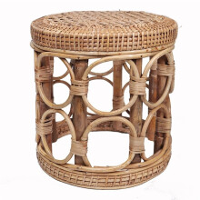 Wicker Ottoman Stool with Handwoven Rattan, Round Footrest Coffee Table Plant Stand for Indoor Outdoor Decor