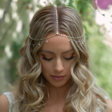 Rhinestone Headpiece Silver Layered Head Chain Bridal Hair Accessories for Wedding and Festival