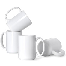 16 oz Porcelain Coffee Mugs Set of 4, Large Handle Ceramic Cups for Tea Latte Cappuccino, White