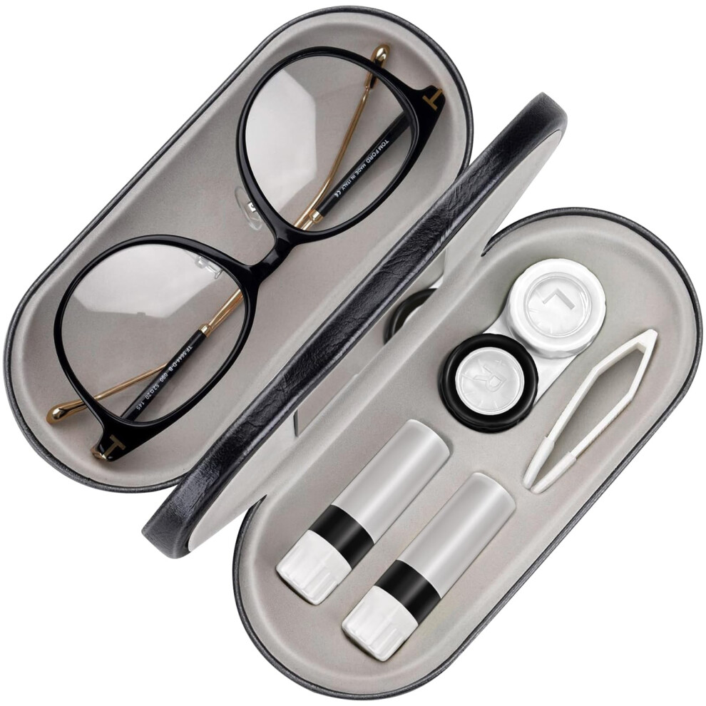 2in1 Contact Lens and Glasses Case with Mirror, TravelFriendly Dual Storage Organizer