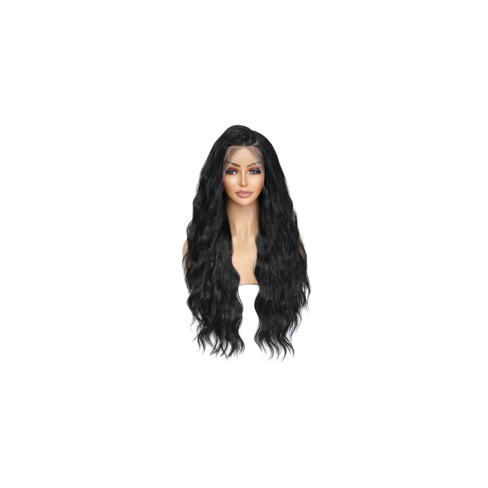 13x4 Lace Front Wig Natural Wave HD Transparent Swiss Lace Pre Plucked Long Wavy Synthetic Hair 26 Inch