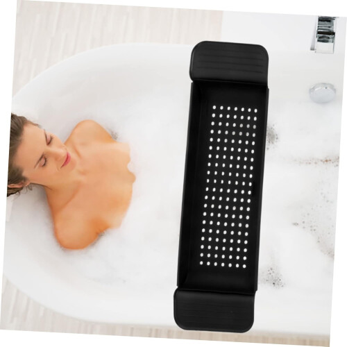Adjustable Bathtub Tray with Tablet and Book Holder, Extendable Bath Caddy Storage Rack, Black 2