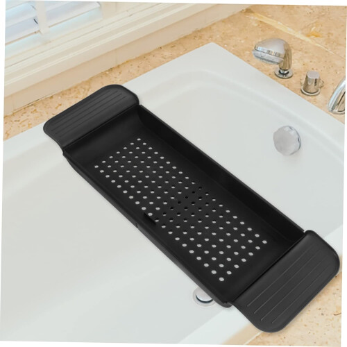 Adjustable Bathtub Tray with Tablet and Book Holder, Extendable Bath Caddy Storage Rack, Black 1