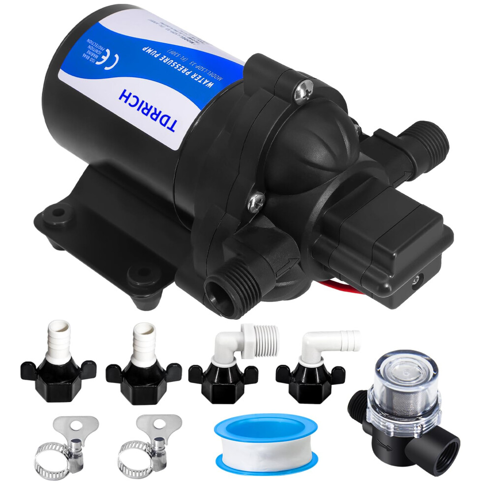 12V Water Pressure Pump For Rv Caravan Marine, 4Gpm Flow 45Psi Selfpriming With Kit 9365369430341