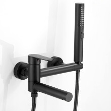 Black Bath Mixer Tap Set with 90 Swivel Spout and Dual Spray Hand Shower for Bathtub