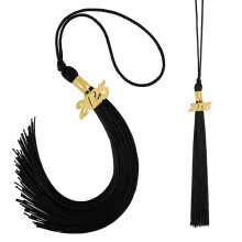 2PCS Black Graduation Tassel with 2025 Date Drop Charm for Cap and Gown, Standard Size Polyester