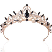 Gold and Black Rhinestone Tiara Crown for Women Wedding Prom with Lightweight Comfortable Fit