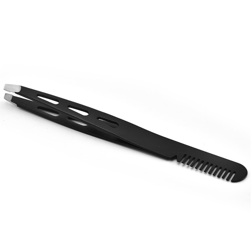 Black 2In1 Stainless Steel Eyebrow Tweezers For Lash And Brow Grooming With Precision Multitip Design (Black)