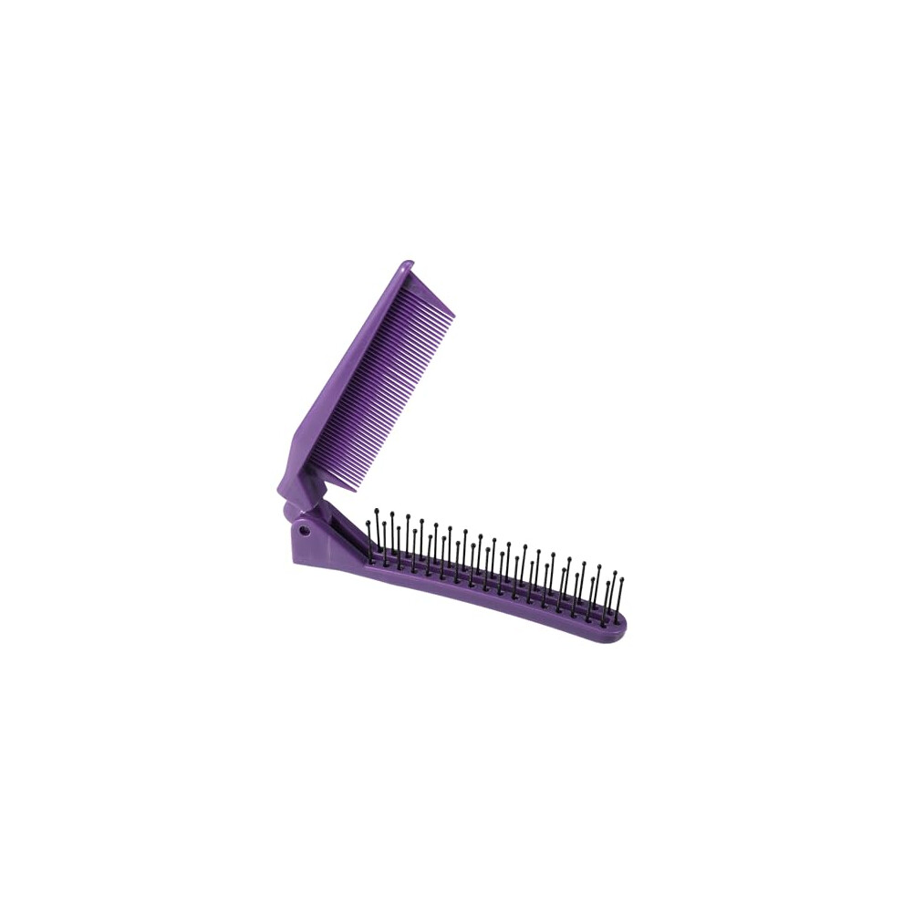 Unisex Purple Folding Hair Comb Dualsided Teeth Compact Travel Detangling Brush For Curly And Straight Hair