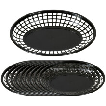Food Serving Basket Oval Mesh Design for Burgers Fries Fried Chicken Fruits Bread Black 8.66x5.51in