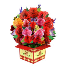 Pop Up Greeting Card with 3D Flower Bouquet for Birthday Wedding Anniversary Valentines Day Red