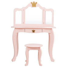 Peluquería para niños - HELLOSHOP26 - 80 x 42 x 105 cm - Espejo de 3 paneles - Rosa - Con taburete