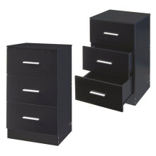 Tables de chevet - HELLOSHOP26 - Set de 2 tables de chevet - 3 tiroirs - MDF (panneau de particules) - Noir brillant
