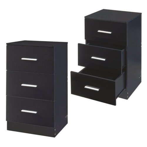 Comodini - HELLOSHOP26 - Set di 2 comodini - 3 cassetti - MDF (pannello di particelle) - Nero lucido