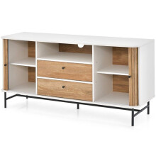 Móvel de TV - HELLOSHOP26 - Moderno meio do século - 150 cm - Armazenamento prático - Branco/Carvalho