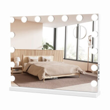 Miroir de maquillage - HELLOSHOP26 - 58x48x10 cm - Éclairage 3 couleurs - Haut-parleurs sans fil - Loupe x10