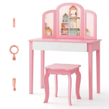 Peluquería infantil - HELLOSHOP26 - 70x34x95,5 cm - espejo de 3 paneles - almacenamiento - pintura inodora