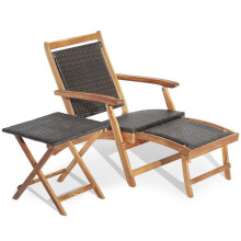 Sofá de jardín con reposapiés retráctil y mesa auxiliar plegable 135 x 61 x