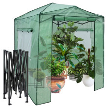 Serre de jardin - HELLOSHOP26 - Portable - 180x250x210-230 cm - 2 fenêtres - Cadre métallique pliable
