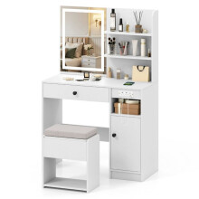 Peluquera - HELLOSHOP26 - Espejo luminoso 3 modos - Almacenamiento práctico - Blanco - 90x40x135,5 cm