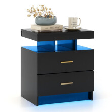 Table de chevet - HELLOSHOP26 - Table de chevet LED - 2 tiroirs - LED multicolores avec télécommande - Beige 50x40x58 cm