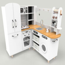 Cozinha de canto - HELLOSHOP26 - 9691105 cm - Cinza - Placas iluminadas e sonoras - Refrigerador incluído