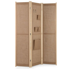 Paravent - HELLOSHOP26 - 4 painéis dobráveis - 170 x 121 cm - Bolsos de armazenamento - Madeira e poliéster