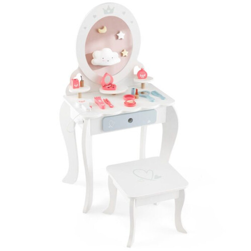 Coiffeuse enfant - HELLOSHOP26 - Vanité 2 en 1 - Miroir amovible - Blanc - MDF
