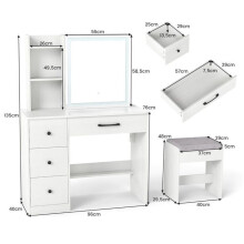 Peluquera - HELLOSHOP26 - 96x40x135 cm - Espejo deslizante iluminado - Taburete incluido - Almacenamiento optimizado