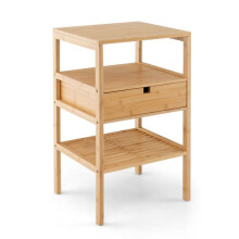 Mesa de cabeceira - HELLOSHOP26 - 40x40x68 cm - Bambu 100% natural - 1 gaveta + 2 prateleiras - Acabamento impermeável
