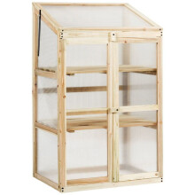 Tuinserre - HELLOSHOP26 - 60x45x100 cm - Sparrenhout - 3 planken - Transparant polycarbonaat