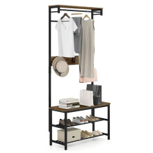 Porte-manteau avec banc - HELLOSHOP26 - Style industriel - Bois &amp; métal - 80x32x169 cm - Banc 150 kg