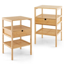 Mesas de cabeceira - HELLOSHOP26 - Conjunto de 2 - Bambu natural - 40x40x68 cm - 1 gaveta deslizante