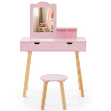 Peluquería infantil - HELLOSHOP26 - 2 en 1 - Espejo incluido - 2 cajones - MDF y madera de pino 70x34x100 cm