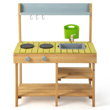 Conjunto de jantar em madeira - HELLOSHOP26 - Natural - Torneira funcional - Madeira de abeto - 75x35x92 cm