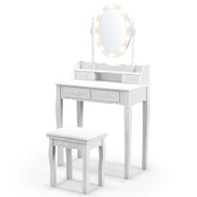 Peluquería - HELLOSHOP26 - 7540145 cm - espejo ovalado LED ajustable - 4 cajones - taburete acolchado