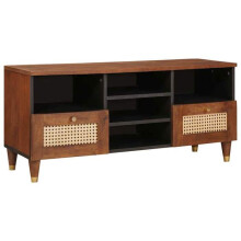 Meuble TV - HELLOSHOP26 - Rectangulaire moderne - Bois de mangue - 100x33,5x46 cm - 2 tiroirs
