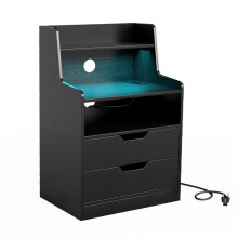 Nachtkastje - HELLOSHOP26 - LED-nachtkastje - LED 16 kleuren - USB/Type-C poorten - 5 niveaus en lade