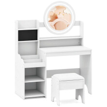 Peluquería infantil - HELLOSHOP26 - 84x37x107 cm - Espejo iluminado - Almacenamientos integrados - MDF