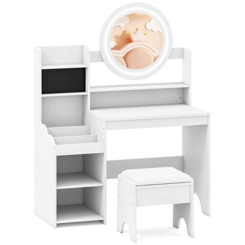 Coiffeuse enfant - HELLOSHOP26 - 84x37x107 cm - Miroir éclairé - Rangements intégrés - MDF