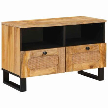 TV-meubel - HELLOSHOP26 - Moderne rechthoekige TV-meubel - Massief mangohout - 2 lades - 2 planken