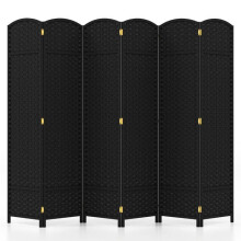 Scherm - HELLOSHOP26 - 6 panelen - 240x170 cm - Zwart - Geweven hout