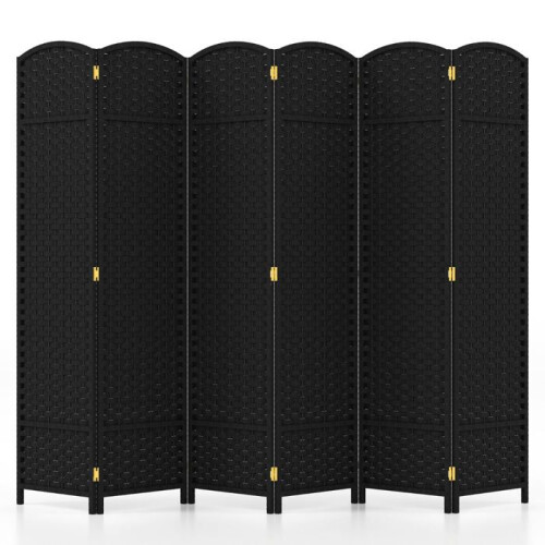 Biombo - HELLOSHOP26 - 6 paneles - 240x170 cm - Negro - Madera tejida