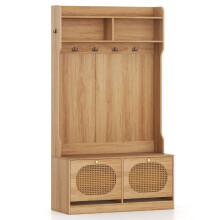 Porte-manteau d'entrée - HELLOSHOP26 - 4 en 1 - Banc avec tiroirs abattants - Bois marron - 101,5x40x180 cm