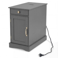 Mesa de cabeceira - HELLOSHOP26 - Com tomadas integradas - Preto - 2 AC, USB-A/USB-C - 1 gaveta &amp; armário