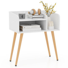 Mesa de cabeceira - HELLOSHOP26 - 50x32x58 cm - Armazenamento 2 níveis - Pés de metal ajustáveis - Branco