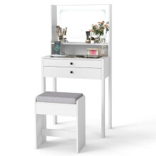 Coiffeuse - HELLOSHOP26 - 64 x 40 x 132 cm - Miroir LED 3 modes - 2 tiroirs + étagère - Plateau verre trempé