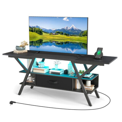 TV-Möbel 140 x 40 x 54 cm mit LED-Lichtern und Ladestation