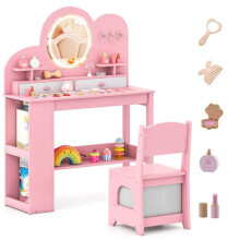 Mesa de tocador infantil - HELLOSHOP26 - 80,5x29,5x107 cm - Espejo luminoso tricolor - 2 cajones - Silla incluida
